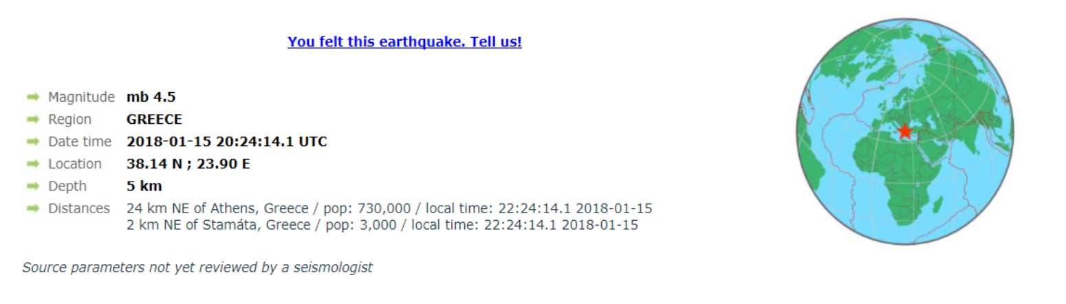 Σεισμική δόνηση 4,5 Ρίχτερ.