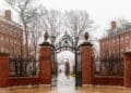 John winthrop house and gate on a rainy day harvard yard harvard university cambridge massachusetts