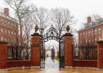 John winthrop house and gate on a rainy day harvard yard harvard university cambridge massachusetts