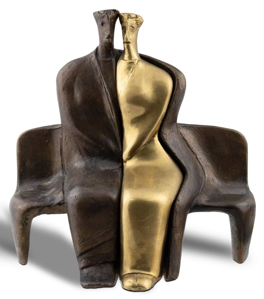 Lot112, Θεόδωρος Παπαγιάννης, Ζευγάρι σε παγκάκι, μπρούντζος, ύψος 18 cm, Εκτίμηση €700 900