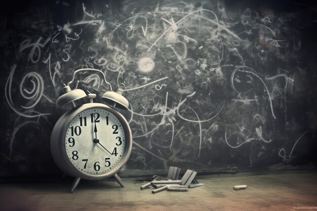 Alarm clock sitting front chalkboard wall 945053 1369 (1)