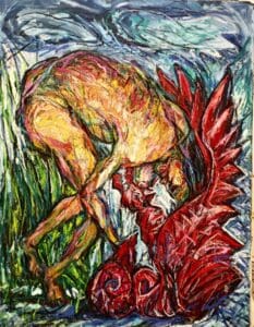 Ανίκητος Γιαννούδης, Με μια πανσέληνο ύφανε φτερά και πέταξε μαζί μου,130x100cm, Λάδια σε καμβά