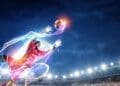 Soccer player on stadium in action mixed media