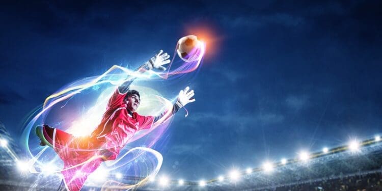 Soccer player on stadium in action mixed media